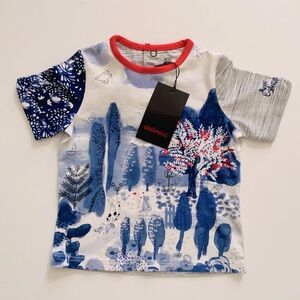 Catimini Baby Boy’s T-shirt NWT Italian Gray Blue Red Tree Cats